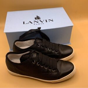 Lanvin Black Leather Men’s Low-Top Sneakers with White Sole